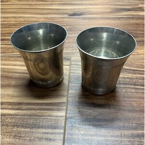 Vintage set of 2 Williamsburg restoration Stieff Pewter Shot Glass Cup 3”